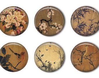 Chinese Fan Design Round Refrigerator Magnet Set