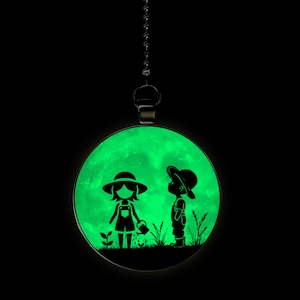 Farmer Boy and Girl Moon Glow in the Dark Ceiling Fan / Light Pull Pendant with Chain