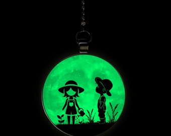 Farmer Boy and Girl Moon Glow in the Dark Ceiling Fan / Light Pull Pendant with Chain