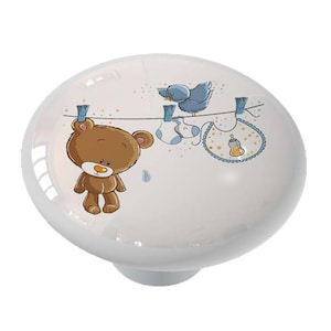 Teddy Bear Laundry Decorative Decorative Ceramic Round Drawer Knob