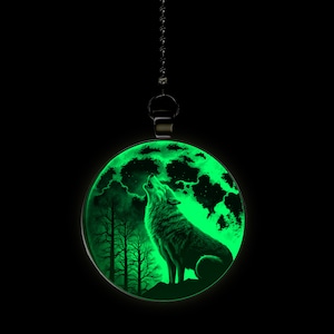 Winter Woods Wolf Moon Glow in the Dark Ceiling Fan / Light Pull Pendant with Chain