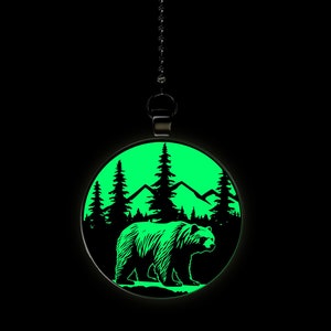 Mountain Bear Woodland Glow in the Dark Ceiling Fan / Light Pull Pendant with Chain