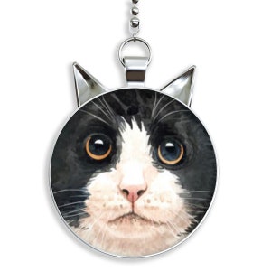 Black and White Cat Cat Shaped Ceiling Fan / Light Pull Pendant with Chain