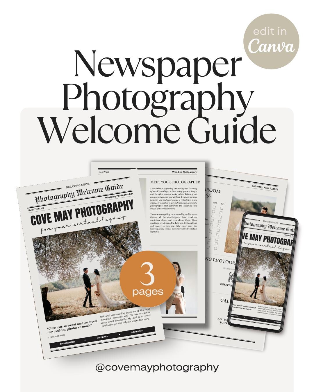 Newspaper Photography Welcome Guide Template| Vintage Photography Guide ...