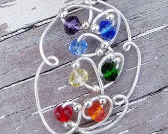 Gay Pride Pendant Necklace Rainbow LGBT Hand Crafted Sterling Silver Czech Crystal Healing Handmade Wire Wrapped