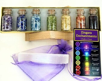 Chakra Crystal Gemstone Kit Gift Box Set Healing Alignment Meditation Chip Bottle Witch Wiccan Amethyst Quartz Wicca Reiki Clear Quartz Yoga