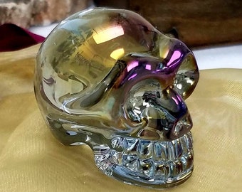 Aura Titanium Glass Skull Carved Chakra Healing Talisman Totem Reiki Infused Chakra Altar Meditation Yoga Witch Wicca Wiccan Pagan Witchy