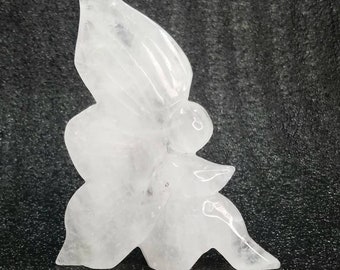 Moon Quartz Fairy Goddess Statue Gaia Figurine Crystal Clear Hand Carved Healing Reiki Wicca Witch Occult Altar Talisman Pagan Decor