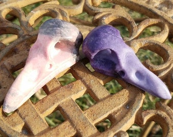 Mystical Crow Skull Crystal Lepidolite Rhodonite Hand Carved Crystal Gemstone Talisman Altar Totem Wicca Witch Yoga Meditation Pagan