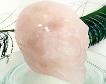 Alien Skull Rose Quartz Carved Stone Crystal Natural Altar Talisman Totem Reiki Infused Healing Stone Chakra Metaphysical Meaning