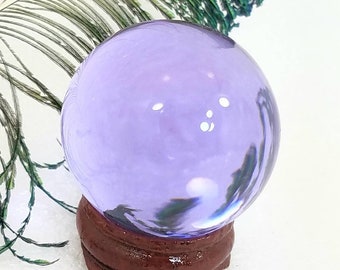 Light Purple Glass Crystal Ball Wood Stand 40mm Divination Gazing Sphere Scrying Orb Wiccan Pagan Divination Tool Reiki Healing Altar Reiki