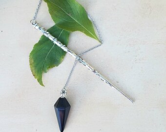 Wand Magic Magical Enchanted Pendulum Obsidian Dowsing Hand Crafted Magick Witch Pagan Wiccan Wicca Craft Spell Altar Tool