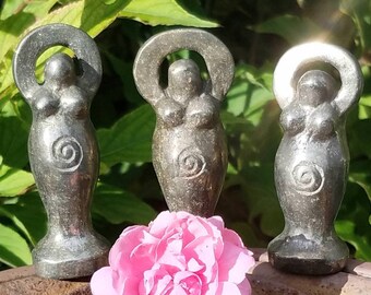 Gold Pyrite Gaia Goddess Statue Figurine Crystal Hand Carved Healing Reiki Wicca Witch Occult Altar Talisman Pagan Decor