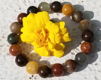 Thousand Layer Garden Quartz Lodolite Bracelet Quartz Crystal 12mm Stretch Reiki Meditation Healing Occult Jewelry