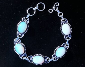 Bracelet Opalite Gemstone Crystal Bali Sterling Reiki Charged Chakra Amplify Energy Healing Goddess Jewelry Witch Wicca Pagan