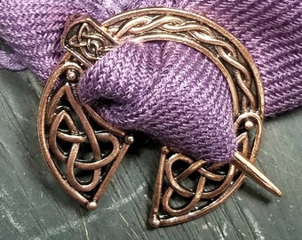 Gorgeous Brooch Pin Celtic Knot Pin Irish Shawl Cloak Pin Scarf Kilt Copper Vintage Viking Wicca Triquetra Pagan Medieval Renfair Costume