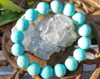 Amazonite Bracelet Gemstone Crystal Chunky Thick Occult Jewelry Chakra Meditation Altar Pagan Metaphysical Meaning Occult Jewelry Making