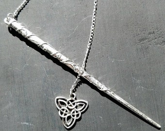 Triquetra Trinity knot Silver Magical Enchanted Pendulum Wand Dowsing Hand Crafted Magick Witch Pagan Wiccan Wicca Craft Spell Altar Tool