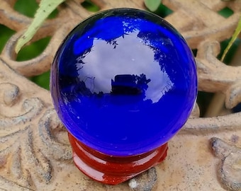 Cobalt Blue Glass Crystal Ball Stand 40mm Divination Gazing Sphere Scrying Orb Wiccan Pagan Divination Tool Reiki Healing Altar Tool Reiki
