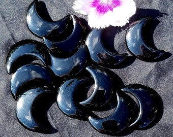Black Obsidian Crescent Moon Crystal Carving Gemstone Healing Altar Yoga Chakra Reiki Home Office Altar Décor Witch Wicca Pagan Spell Magic
