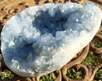 Blue Celestite Egg Crystal Gemmy Geode Cluster Celestine Raw Gemstone Specimen Throat Chakra Feng Shui Metaphysical Decor
