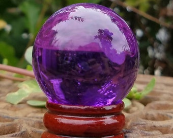 Purple Glass Crystal Ball Wood Stand 40mm Divination Gazing Sphere Scrying Orb Wiccan Pagan Divination Tool Reiki Healing Altar Tool Reiki