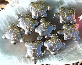 Sacred Pyrite Turtle Totem Spirit Animal Stone Pocket Stone Worry Stone Hand Carved Statue Wiccan Ritual Altar Home Decor Jewelry Making