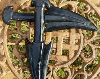 Black Stone Athame Dagger Knife Crystal Ceremony Altar Scrying Divination Witchcraft Wicca Occult Magic Heal Reiki Handmade