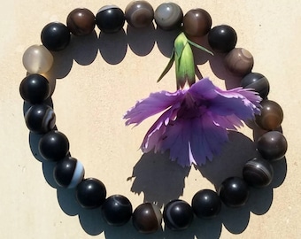 Botswana Agate Crystal Natural Gemstone Stretch Stacking Chakra Bracelet Heart Yoga Meditation Attract Abundance Occult Jewelry Love Altar