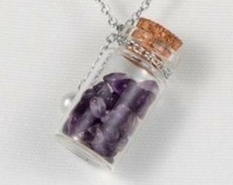 Amethyst Quartz Bottle Necklace Pendant Crystal Gemstone Chakra Heart Healing Metaphysical Meditation Yoga Wicca Moon Reiki