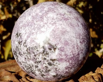 Unicorn Stone Lepidolite Purple Gray Tourmaline Pegmatite Smoky Crystal Sphere 64mm Crown Chakra Large Reiki Healing Metaphysical Meaning