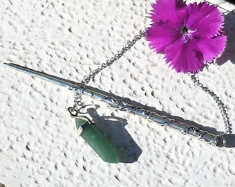 Wand Magic Magical Enchanted Pendulum Green Aventurine Dowsing Hand Crafted Magick Witch Pagan Wiccan Wicca Craft Spell Altar Tool