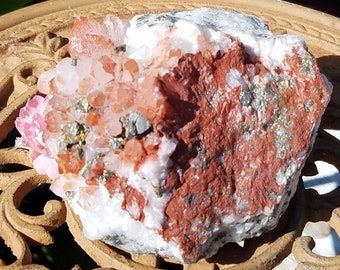 Tangerine Orange Red Quartz Pyrite Crystal Raw Gemstone Specimen Mineral Display Pagan Witch Wicca Altar Tool Chakra Metaphysical