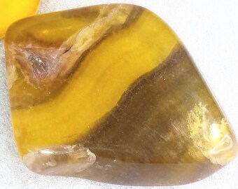 Yellow Rainbow Fluorite Free Form Polished Rainbow Large Palm Stone Altar Crystal Heal Chakra