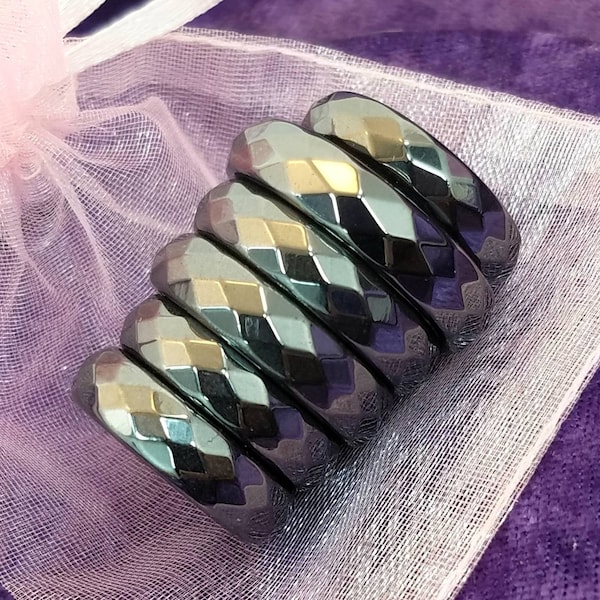 Magnetic Healing Therapy Hematite Ring Faceted Crystal Stone Gemstone Reiki Chakra Goddess Energy Healing Arthritis Pain Migraine Stress