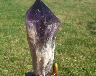 Large Amethyst Wand Crystal Quartz Point Custom Stand DT Rainbow Self Healed Skeletal Reiki Infused Healing Chakra Metaphysical