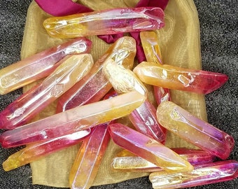 Large Pink Purple Yellow Angel Aura Quartz Wands No Hole Point Electroplate Rainbow Flame Gridding Altar Crystal Manifest Prosperity Crafts