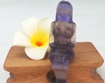 Mermaid Rainbow Fluorite Crystal Goddess Hand Carved Purple Blue Green Reiki Chakra Metaphysical Meaning Gemstone Stone Quartz