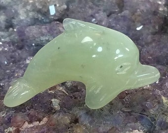 Green Serpentine Dolphin Crystal Totem Statue Spirt Animal Gemstone Hand Carved Heart Chakra Witch Healing Reiki Metaphysical Handmade