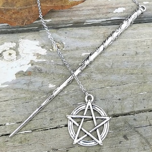 Silver Magical Enchanted Pendulum Pentacle Pentagram Wand Dowsing Hand Crafted Magick Witch Pagan Wiccan Wicca Craft Spell Altar Tool