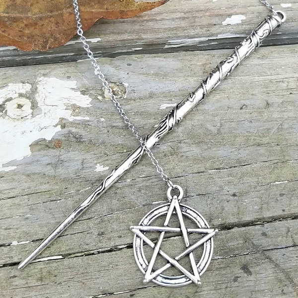 Silver Magical Enchanted Pendulum Pentacle Pentagram Wand Dowsing Hand Crafted Magick Witch Pagan Wiccan Wicca Craft Spell Altar Tool