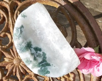Moss Agate Quartz Moon Bowl Crescent Offering Purple Smudging Offering Dish Palo Santo Incense Altar Decor Crystal Heal Chakra