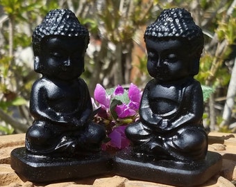 Baby Buddha Statue Crystal Black Obsidian Hand Carved Crystal Gemstone Talisman Altar Totem Wicca Witch Yoga Meditation Pagan