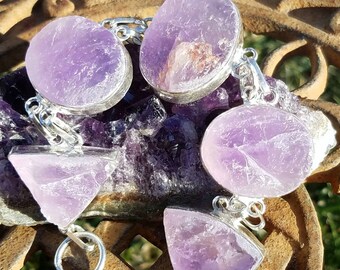 Bracelet Amethyst Raw Gemstone Quartz Bali Sterling Silver Enchanting Handmade Stone Goddess Jewelry Crystal Occult Jewelry Reiki Chakra