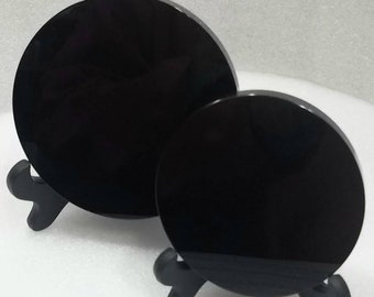 Black Obsidian Crystal Scrying Mirror Plate Crystal Divination Witchcraft Wicca Witches Occult Magic Crystal Healing Reiki Easel Stand