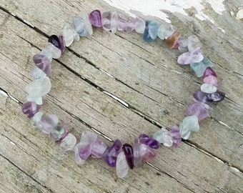 Fluorite Quartz Crystal Chakra Bracelet Semi Precious Gemstone Stackable Yoga Healing Natural Stone Reiki Charged Crystal Metaphysical