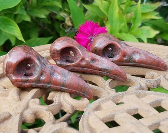 Mystical Crow Skull Crystal Jasper Hand Carved Crystal Gemstone Talisman Altar Totem Wicca Witch Yoga Meditation Pagan
