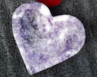 Lepidolite Heart Bowl Mica Purple Raw Gemstone Crystal Quartz Natural Crown Chakra Large Reiki Healing Metaphysical Meaning Gemstone