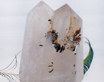 Large Black Rutile Rutilated Tourmaline Quartz Twin Flame Tower Generator Crystal Terminated Tower Pagan Wicca Metaphysics Reiki Healer