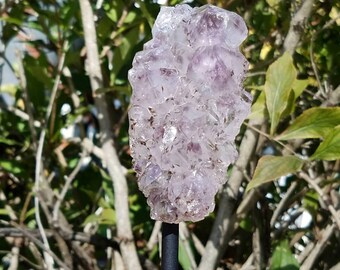 Rutilated Amethyst Crystal Cluster Geode Specimen On Metal Stand Metaphysical Home Decor Feng Shui Third Eye Chakra Protection Stone